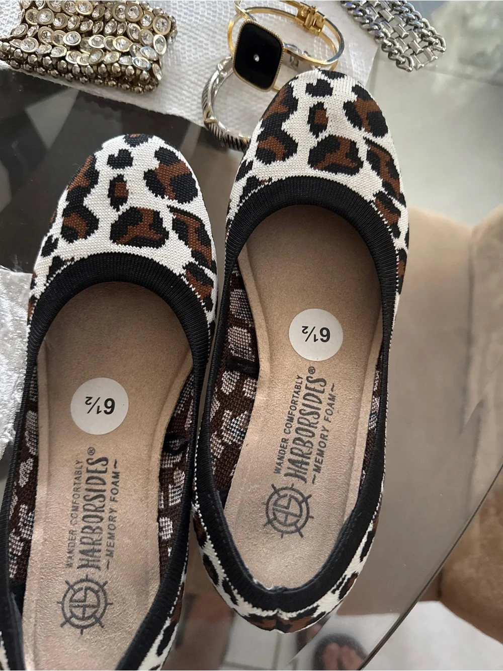 NWT Harborsides Leopard Print Knit Flats Memory Foam Size 6.5